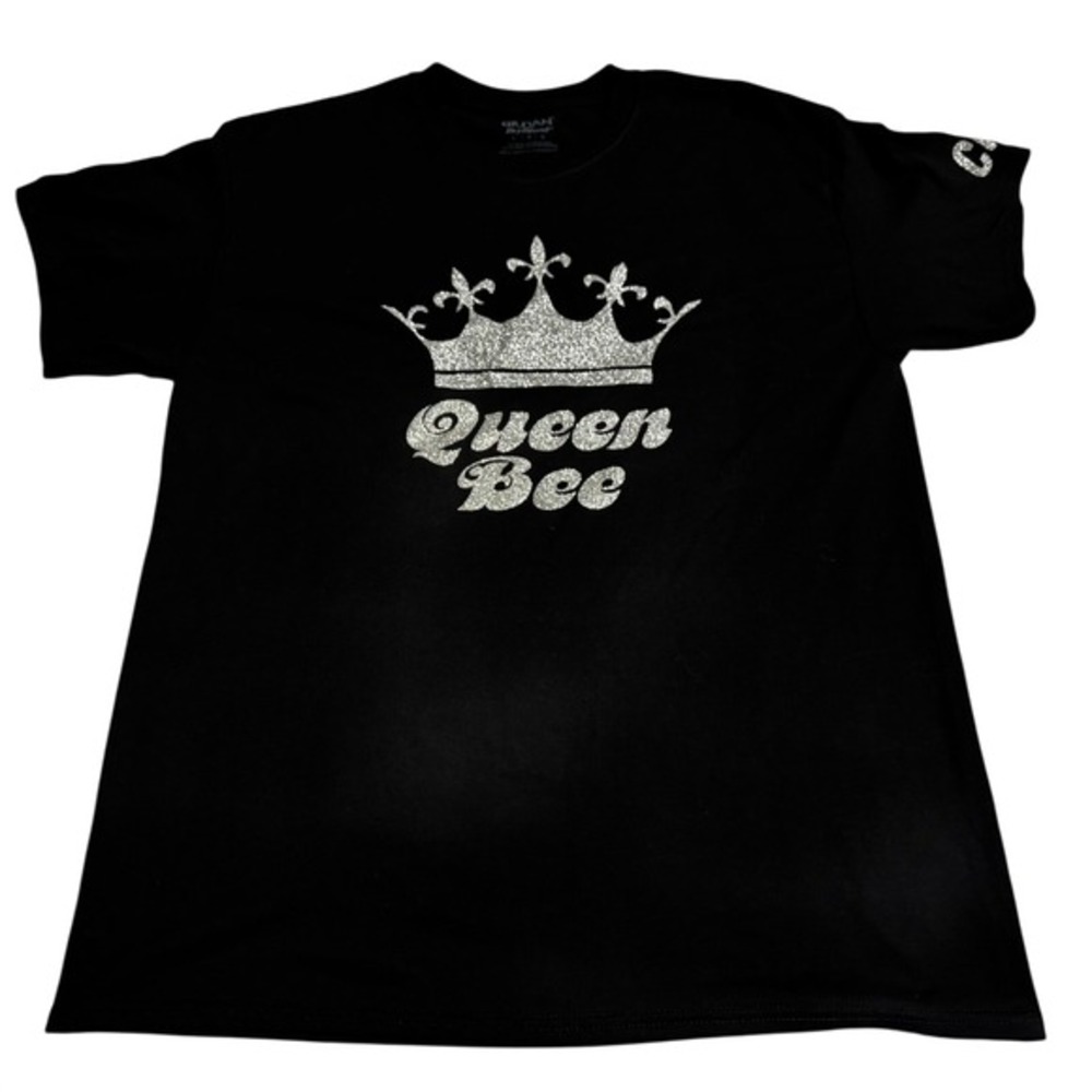 Gildan‎ DryBlend Queen Bee Crown Glitter Graphic T-Shirt Black Size L